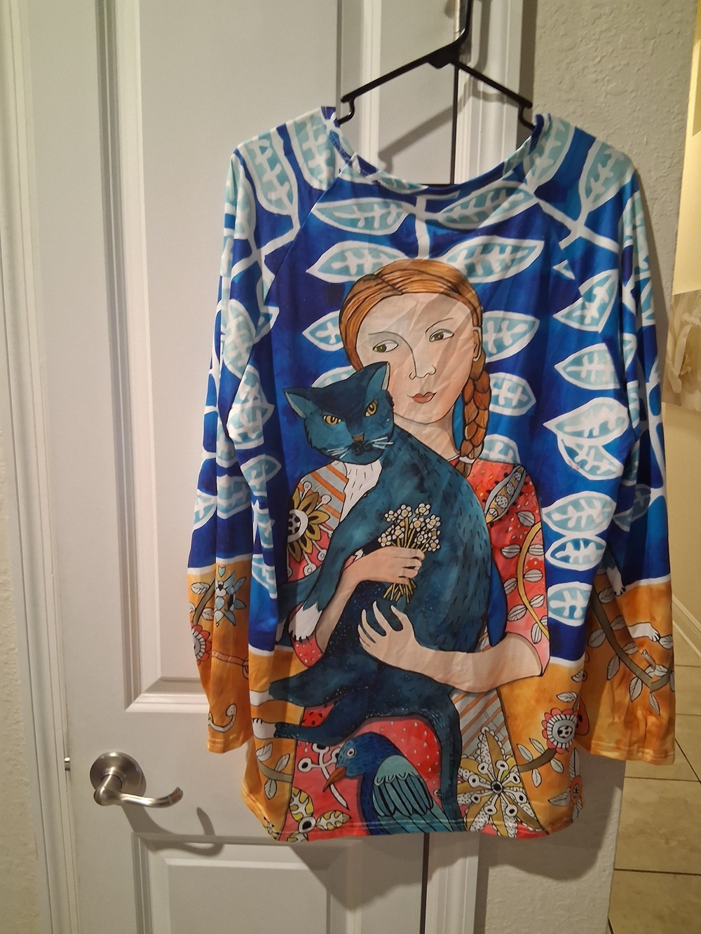 Blue Multi-Print Women’s Long Sleeve Art Top